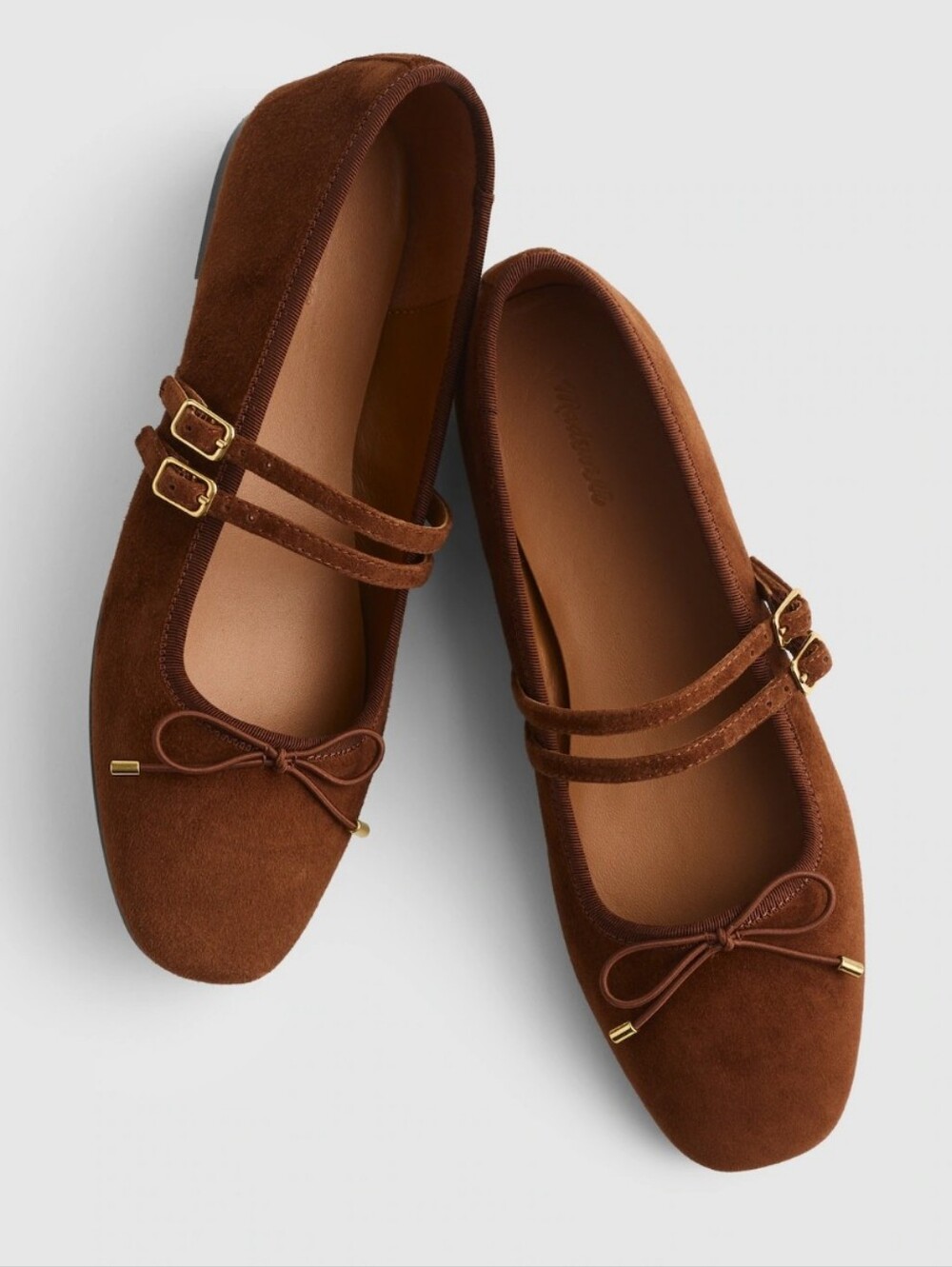 Madewell The Greta Double Strap Suede Ballet Flat In Mahogany